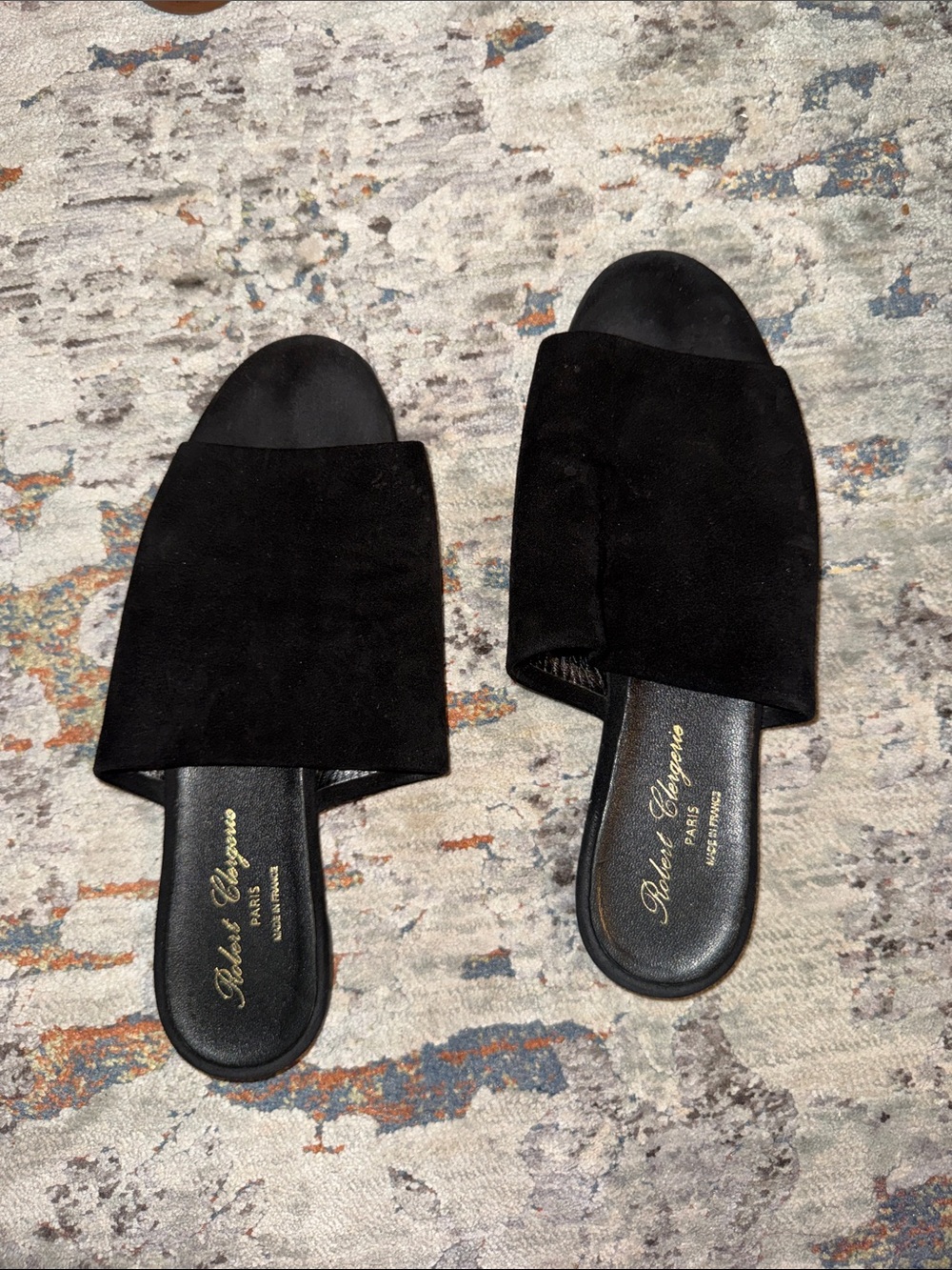 Robert Clergerie Black Suede Slide Mules